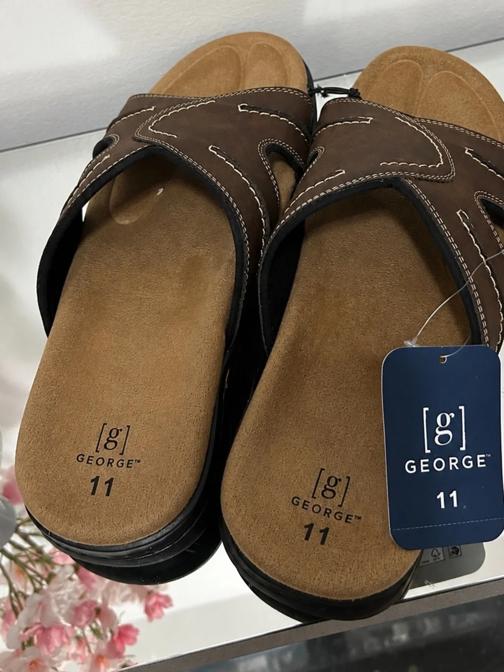 George Men’s Brown Comfort Slide Sandals Size 11 Cushioned NWT